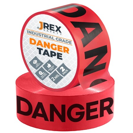 Jrex Safety Danger Tape Roll - 1000 Ft x 3 Inch Wide Each - Red, 2PK PDT-JR-2PK
