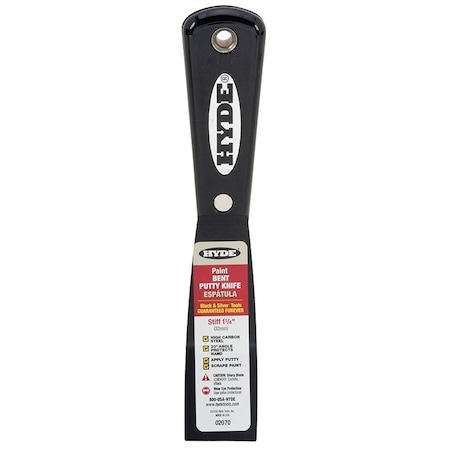 Black & Silver 1-1/4in Hyde Tools 02070 Black & Silver Stiff Bent Putty Knife Scraper Electrocoated Steel 2070