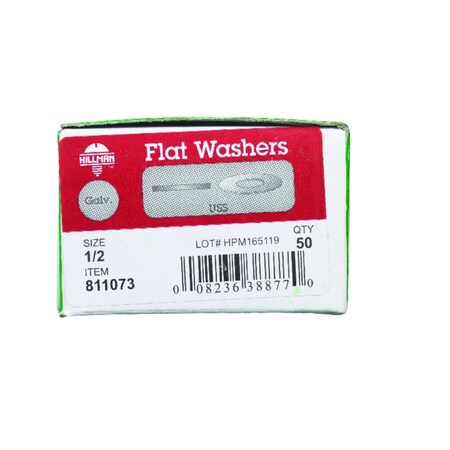Hillman Flat Washer, Fits Bolt Size 1/2 in Steel, Galvanized Finish 7811073