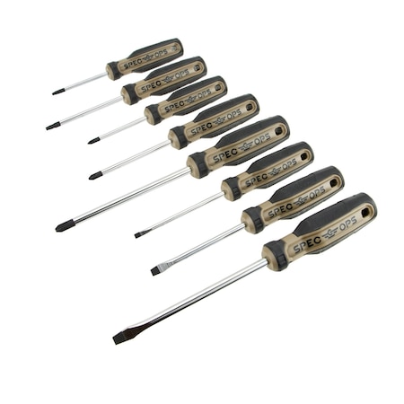 Spec Ops 8-Piece Screwdriver Set, Phillips, Slotted, Square, Magnetic Tip SPEC-S-8PK
