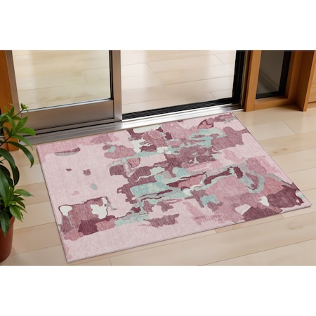 Homeroots 3' X 5' Pink And Gray Abstract Washable Indoor Outdoor Area Rug 599592