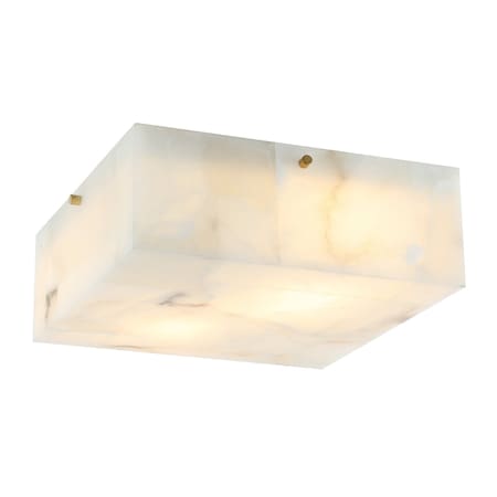 Jonathan Y Giulia 13" 2-Light Modern Contemporary Alabaster/Iron Square LED Flush Mount, White Marbling/Brass Go JYL1201A