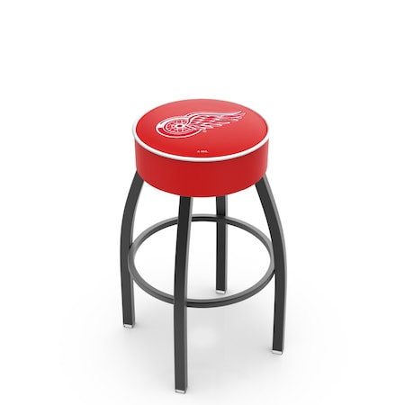 Holland Bar Stool Co 30" Detroit Red Wings Cushion Seat, Blk Wrinkle Base Swivel Bar Stool L8B130DetRed