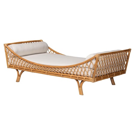 Bali & Pari Akemi Handwoven Natural Rattan Daybed with Cushion, Lounge Bed for Living Room, Bedroom, or Sunroom 259-14241-ZORO
