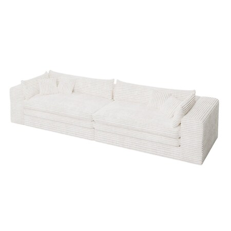 Homeroots 162" White Corduroy Compression Foam Sofa 719545