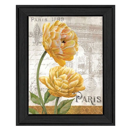 Homeroots Golden Flowers Black Framed Print Wall Art 407351