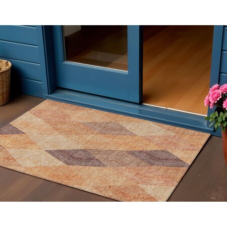 Homeroots 3' X 5' Orange Peach And Ruby Red Argyle Washable Indoor Outdoor Area Rug 613717