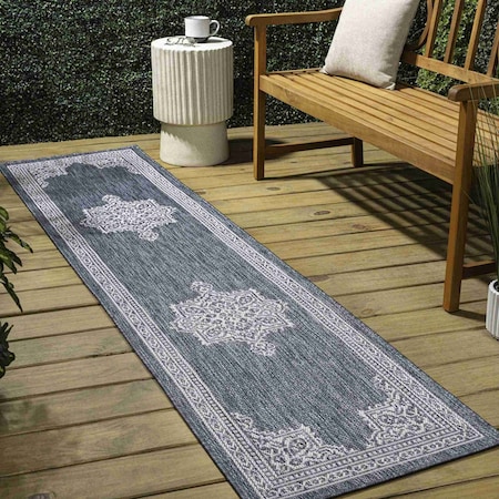 Jonathan Y Arden Vintage Casual Medallion Blue/Cream 2 ft. x 8 ft. Indoor/Outdoor Runner Rug SMB300C-28