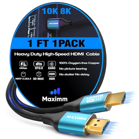 Maximm 1ft 8K 60Hz 48Gbps HDMI 2.1 Braided Cable, Blue KIT-8K-HDMI-1FT-BL1PK