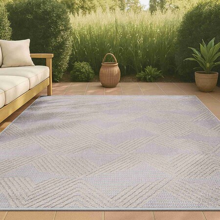 Jonathan Y Jazz High-Low Pile Art Deco Geometric Beige 5 ft. x 8 ft. Indoor/Outdoor Area Rug SBH106B-5