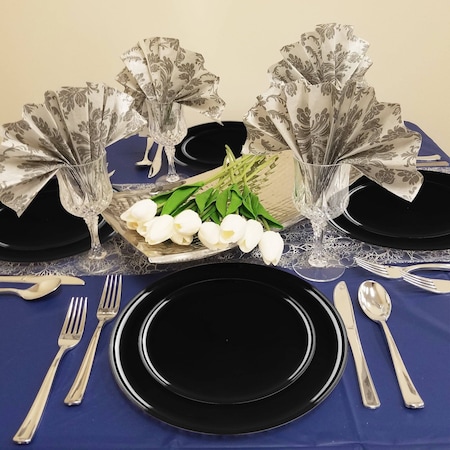 Smarty Had A Party Black Flat Round Disposable Plastic Dinnerware Value Set, 240PK 830-B-VP-CASE