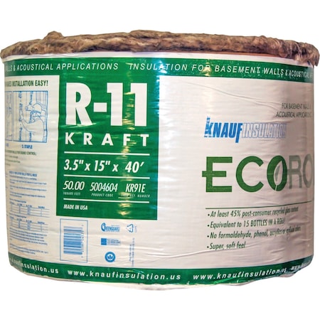 Knauf R-11 15''x40 ' Greenguard Kraft Faced Roll Fiberglass Insulation KR91TAK