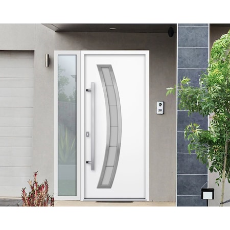 Vdomdoors Steel Door Deux 6500 White Sidelight Exterior Window Stainless Inserts Single Modern Painted-W36+14 DEUX6500EXD-WS-W36+14 x H80-Right-hand Inswing
