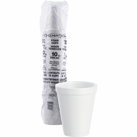 Dart Disposable Cup, Hot/Cold, Foam, 10 oz, White, PK1000 10J10