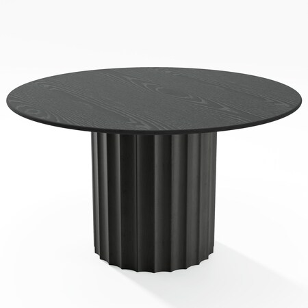 Homeroots 52" Black Solid Wood Pedestal Base Round Top Dining Table 721039