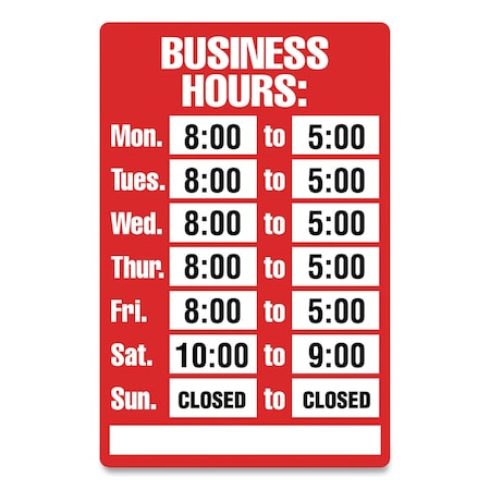 Cosco Open/Closed Business Hours Sign Kit, 8 x 12, Red 098071