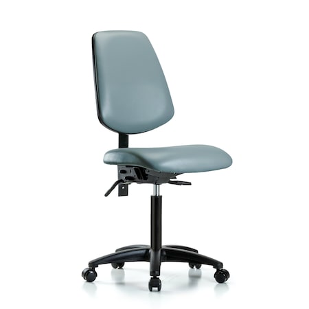 Blue Ridge Ergonomics Vinyl Chair, Med Bench, Med Back, Casters, Storm BR-VMBCH-MB-RG-T0-A0-NF-RC-8822