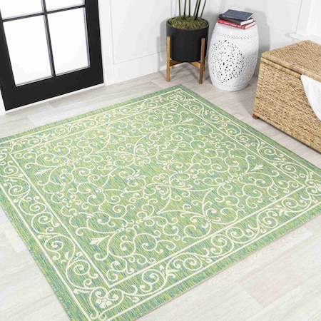 Jonathan Y Charleston Vintage Filigree Textured Weave Green/Ivory 5 ft Square Indoor/Outdoor Area Rug SMB106K-5SQ
