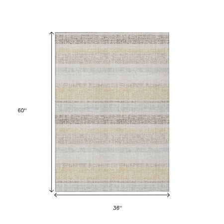 Homeroots 3' X 5' Ivory And Beige Striped Washable Indoor Outdoor Area Rug 632221