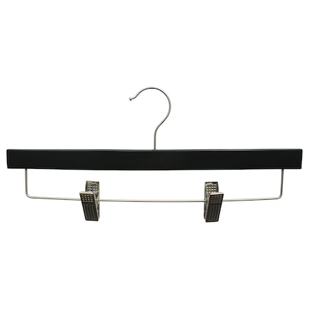 Nahanco 14in Black Wooden SlimLine Pant/Skirt Hanger w/ Padded Clips and Black Hardware, 50PK SL70214RC50