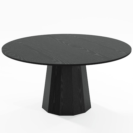 Homeroots 60" Black Solid Wood Pedestal Base Round Top Dining Table 721066