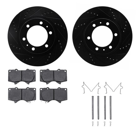 Dynamic Friction Co DFC Brake Rotor Drilled & Slotted - Black- w/Ultimate Duty Brake Pad & HW Kit 8412-76017