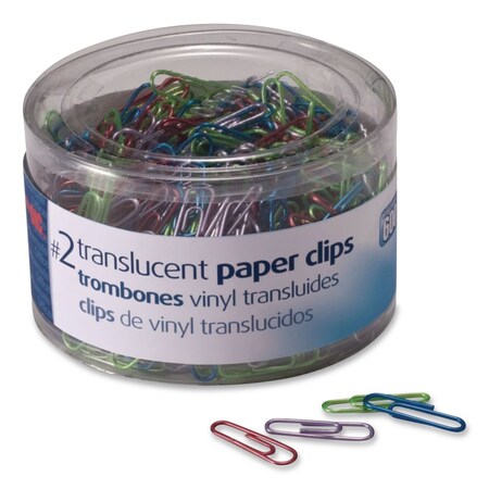 Officemate Paper Clips, #2, Vinyl Coated, Assorted Translucent Colors, 600PK 97211