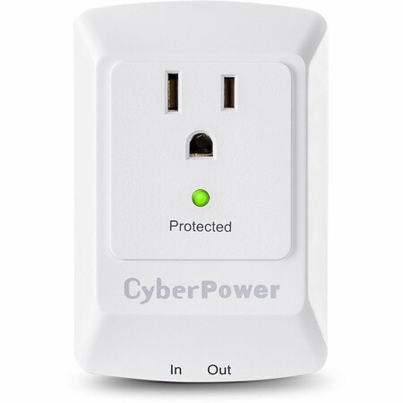 Cyberpower Outlet Tap, Surge, Wall Tap, 5-15R, 5-15P, 0 ft., White CSP100TW