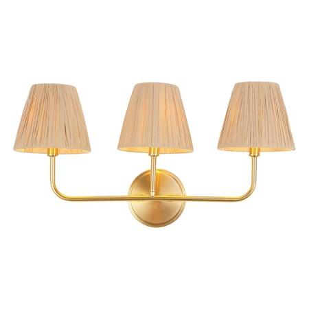 Jonathan Y Malaya 22.75" 3-Light Bohemian Coastal Metal Pleated Paper Shade LED Vanity Light, Beige/Brass Gold JYL1616A