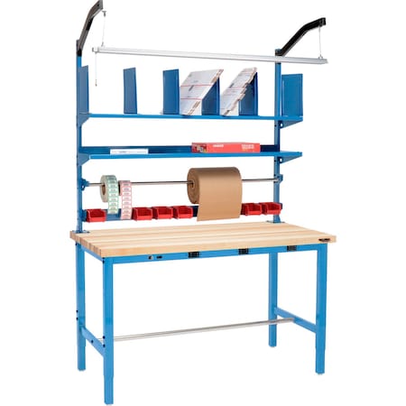 Global Industrial Packing Workbench W/Riser Kit and Power Apron, Maple Square Edge, 60"W x 36"D 412456B