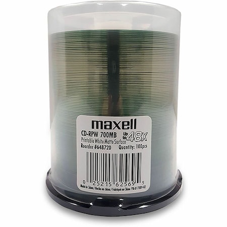 Maxell PW700 CD Recordable Media - CD-R - 48x - 700 MB - 100 / Pack - Matte White 648720