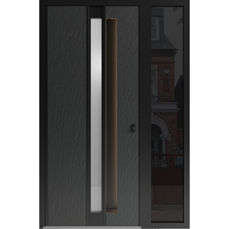 Vdomdoors Aluminum Door with Hidden Handle Hiddex 0155 Ardesia Nero Entry Steel Metal Modern Painted W36+16xH HIDDEX0155EXD-BLK-W36+16xH80-RH-I