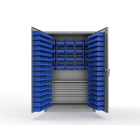 Strong Hold 14 GA Bin Cabinet with 1 Shelf, 4 Drawers - 48 In W. x 72 In. H x 24 In. D - 164 Blue Bins 46-BBS-241-4DB-164B-L