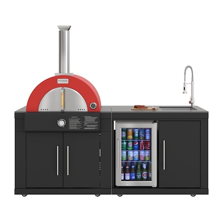Koolmore Outdoor Kitchen Suite with 22 Inch Gas and Wood Fired Pizza Oven, Sink and faucet, Outdoor Fridge KM-OKS-P4679