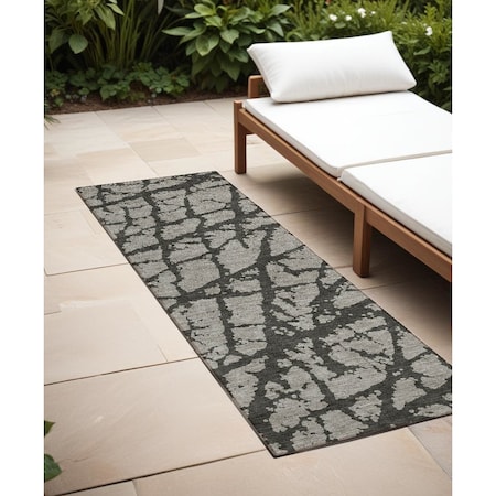 Homeroots 8' Runner Gray and Black Abstract Washable Non Skid Indoor Outdoor Runner Rug 559272