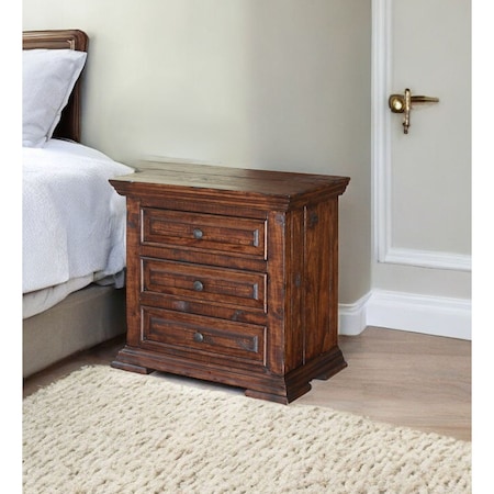 Homeroots 32" Brown Solid Wood Three Drawer Nightstand 527049