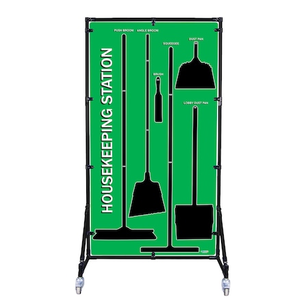5S Supplies Housekeeping Shadow Board Broom Station V3, Green / Black Shadows, No Broom + Stand HSB-V3-GREEN-BO-STAND