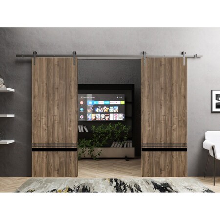Sartodoors Sliding Double Barn Doors with Hardware, Planum 0012 Walnut and Aluminum Strips, Silver 13FT Rail H PLANUM0012DB-S-WLN-36