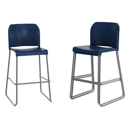 Flash Furniture Commercial Navy Plastic Stack Barstools, Contoured Backs and Sled Bases-Set of 3, 3PK 3-RUT-239AH-BS-NV-GG