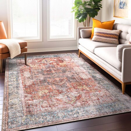 World Rug Gallery Vintage Inspired Distressed Machine Washable Area Rug 3 ft 3 in x 5 Multi 6031MULTI3X5