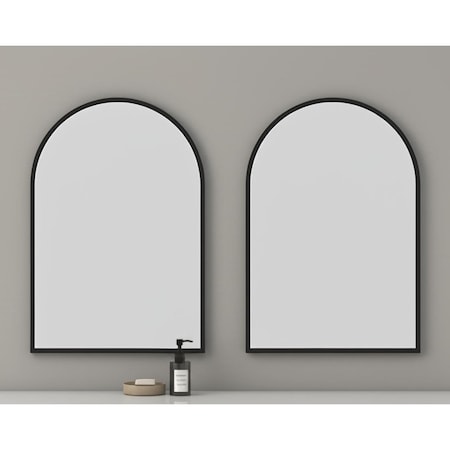 Homeroots Set of Two Black Arch Wood Framed Bathroom Vanity Mirror 565027
