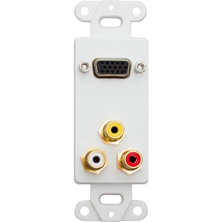 Cable Wholesale Decora Wall Plate Insert, White, 1 VGA Coupler and 3 RCA Couplers 301-4001