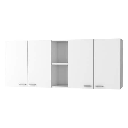 Homeroots 59in White Wood Wall Mounted Accent Cabinet With Four Doors 478212