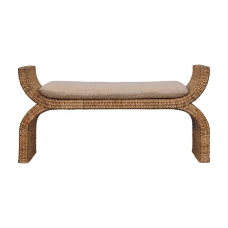 Homeroots 48in Beige and Brown Boucle and Solid Wood Upholstered Bench 723432