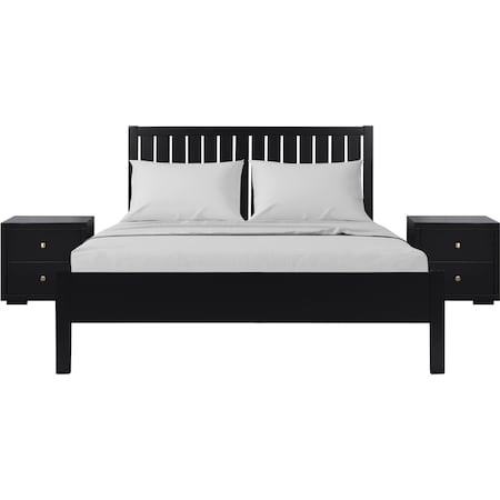 Homeroots Three Piece Black Solid Wood Bedroom Set 523668