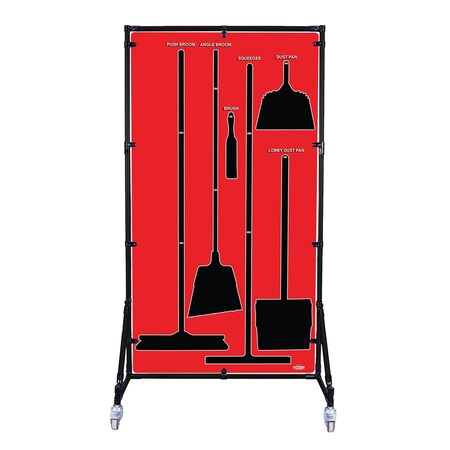 5S Supplies Housekeeping Shadow Board Broom Station V3, Red / Black Shadows, No Broom, No Text HSB-V3-RED-BO-NO TEXT