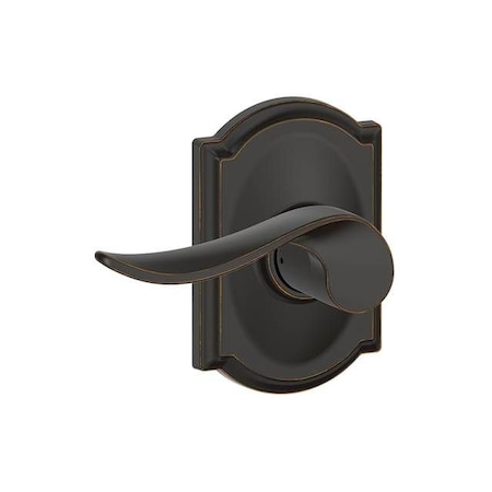 Schlage Residential Sacramento Lever with Camelot Rose Passage Lock with 16080 Latch and 10027 Strike Aged Bronze F10SAC716CAM