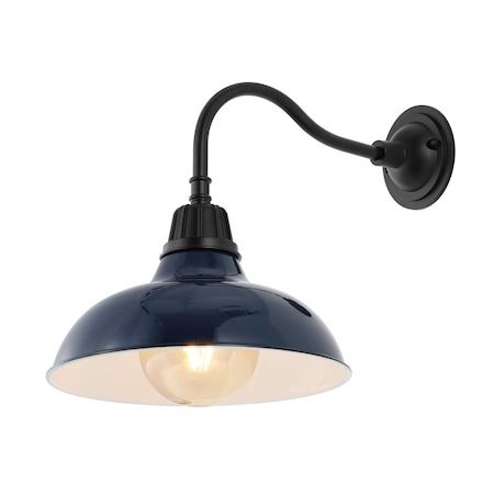 Jonathan Y Aurora 12.3 in. 1-Light Farmhouse Industrial Iron LED Gooseneck Arm Outdoor Sconce, Navy JYL7613C
