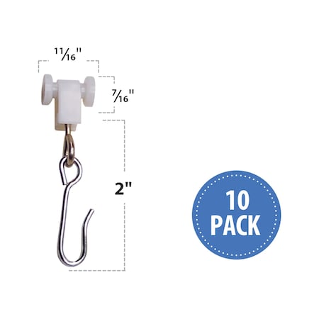 Crest Healthcare Curtain Hook For Use With Kirsch And Masco, Pack/10 115802