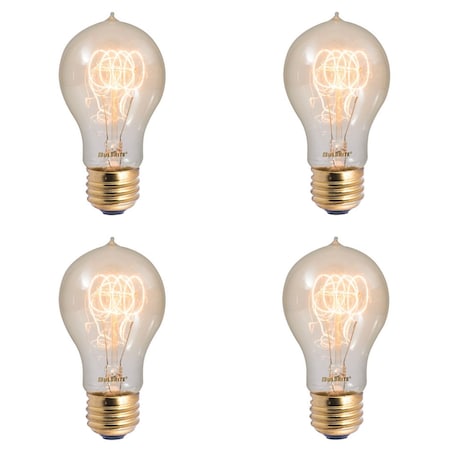 Bulbrite 60W Dimmable Antique A19 Incandescent Light Bulbs, Medium E26 Base, 2200K, 4PK 861167